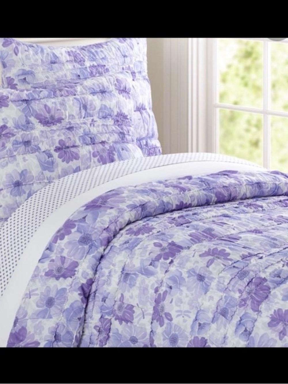 Purple Floral Quilted Comforter Set - Brand Pottery Barn Kids